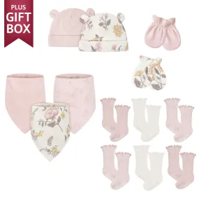 13-Piece Baby Girls Vintage Floral Newborn Essentials Gift Set