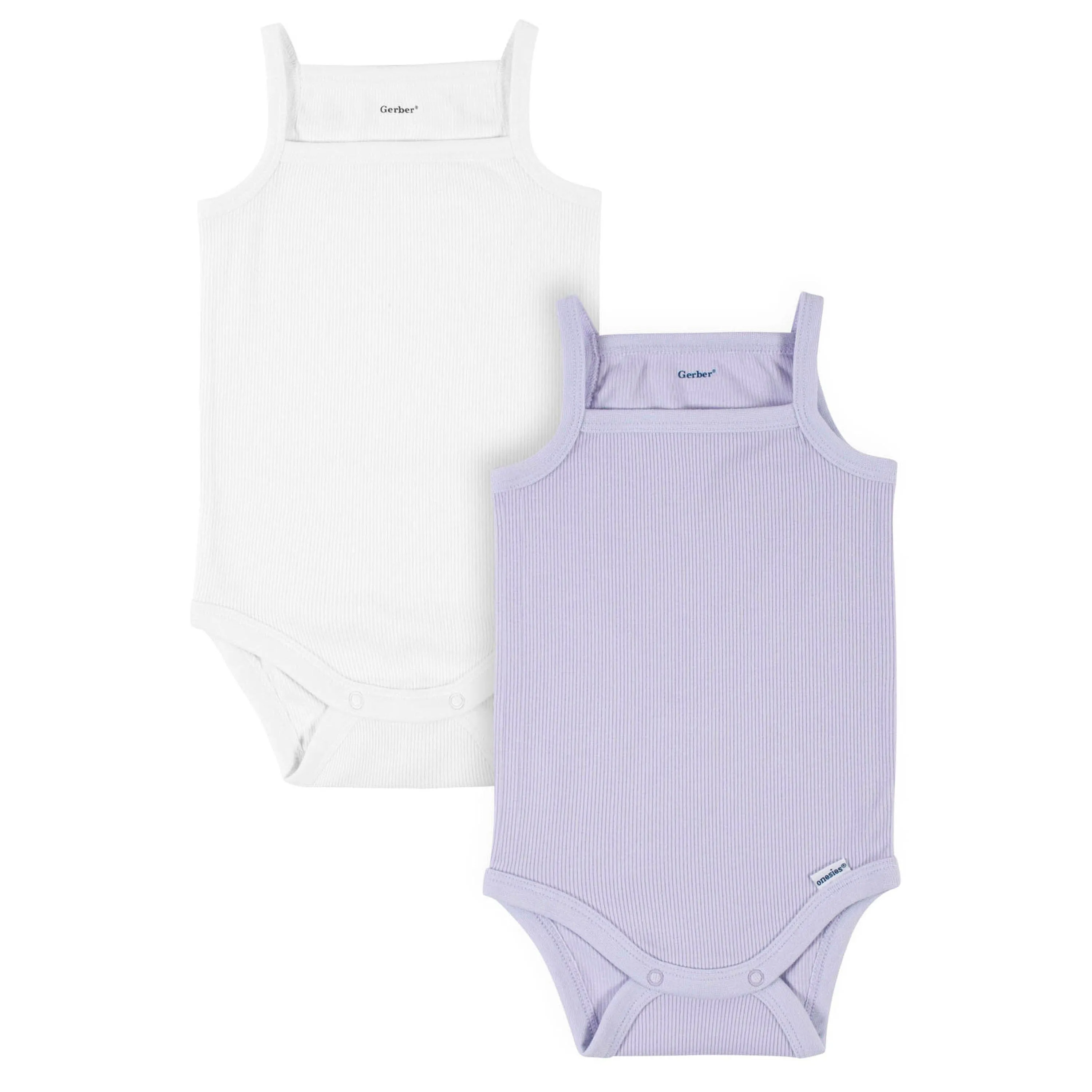 2-Pack Baby Girls Purple & White Sleeveless Onesies® Bodysuits