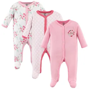 3-Pack Baby Girls' Pink Floral Sleep and Plays 33519