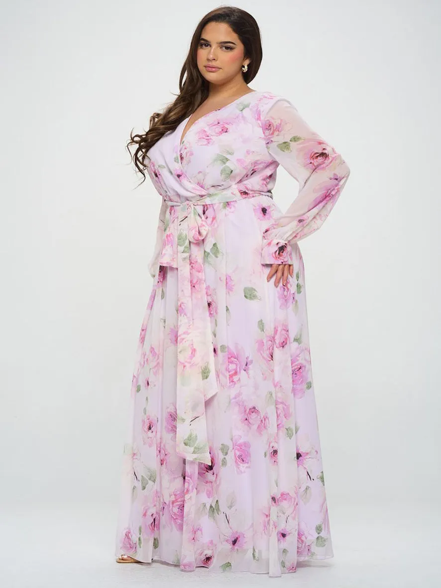 Abigail Plus Size Chiffon Maxi Dress in Lilac