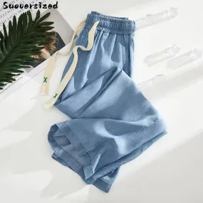 Ankle-length Straight Leg Jeans Summer Elastic High Waist Wide Leg Denim Baggy Pants Women Oversize 4xl Pantalones Blue Vaqueros