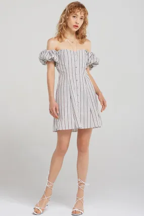 Ariyah Buttoned Stripe Off Dress-Brown