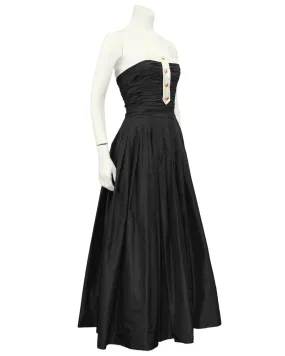 Autumn 1986 Runway Strapless Black Taffeta Tea Length Dress