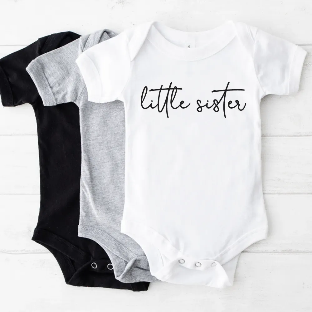 Big & Little Siblings Script Baby Bodysuits