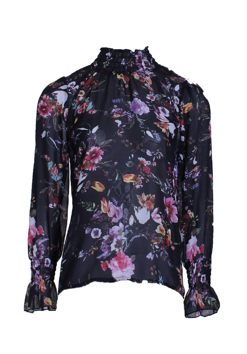 Black Floral Frill Top