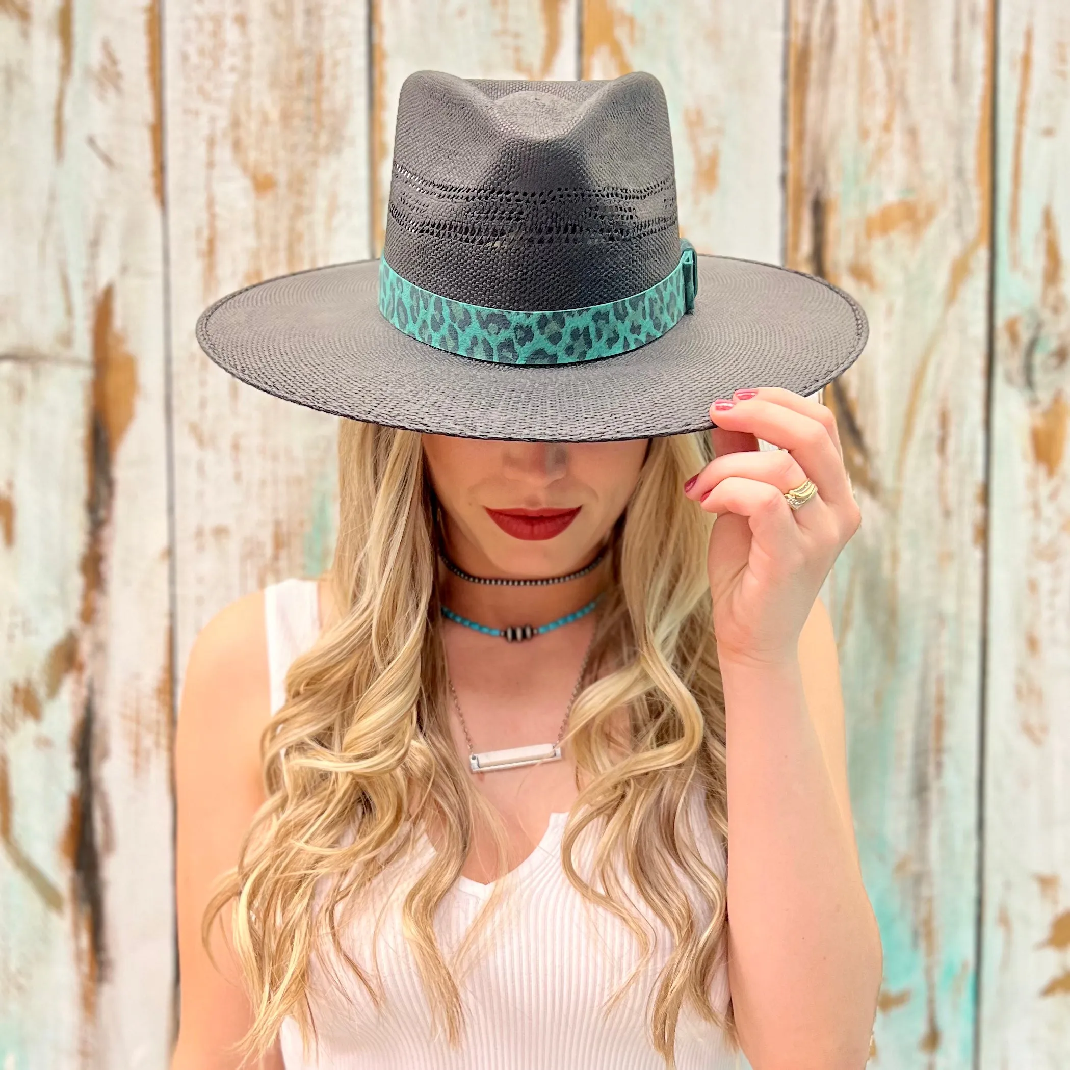 Black Leopard Band Straw Hat