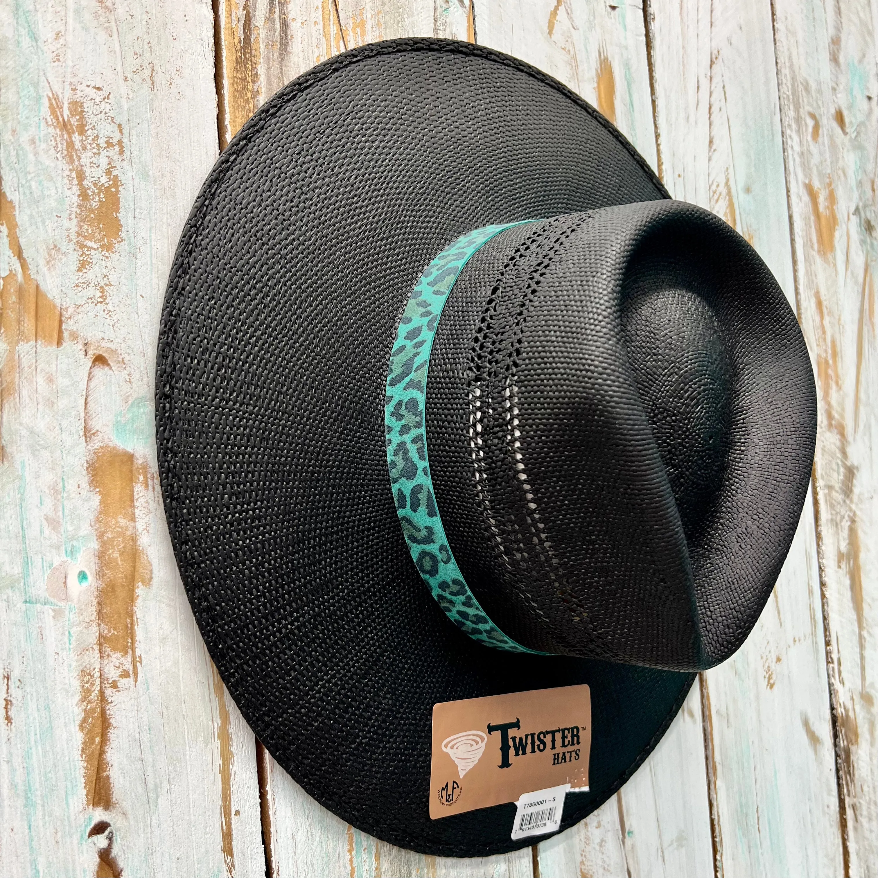 Black Leopard Band Straw Hat