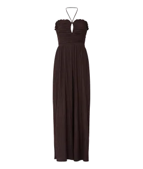 Bonny Pleated Strappy Halterneck Jumpsuit - Brown