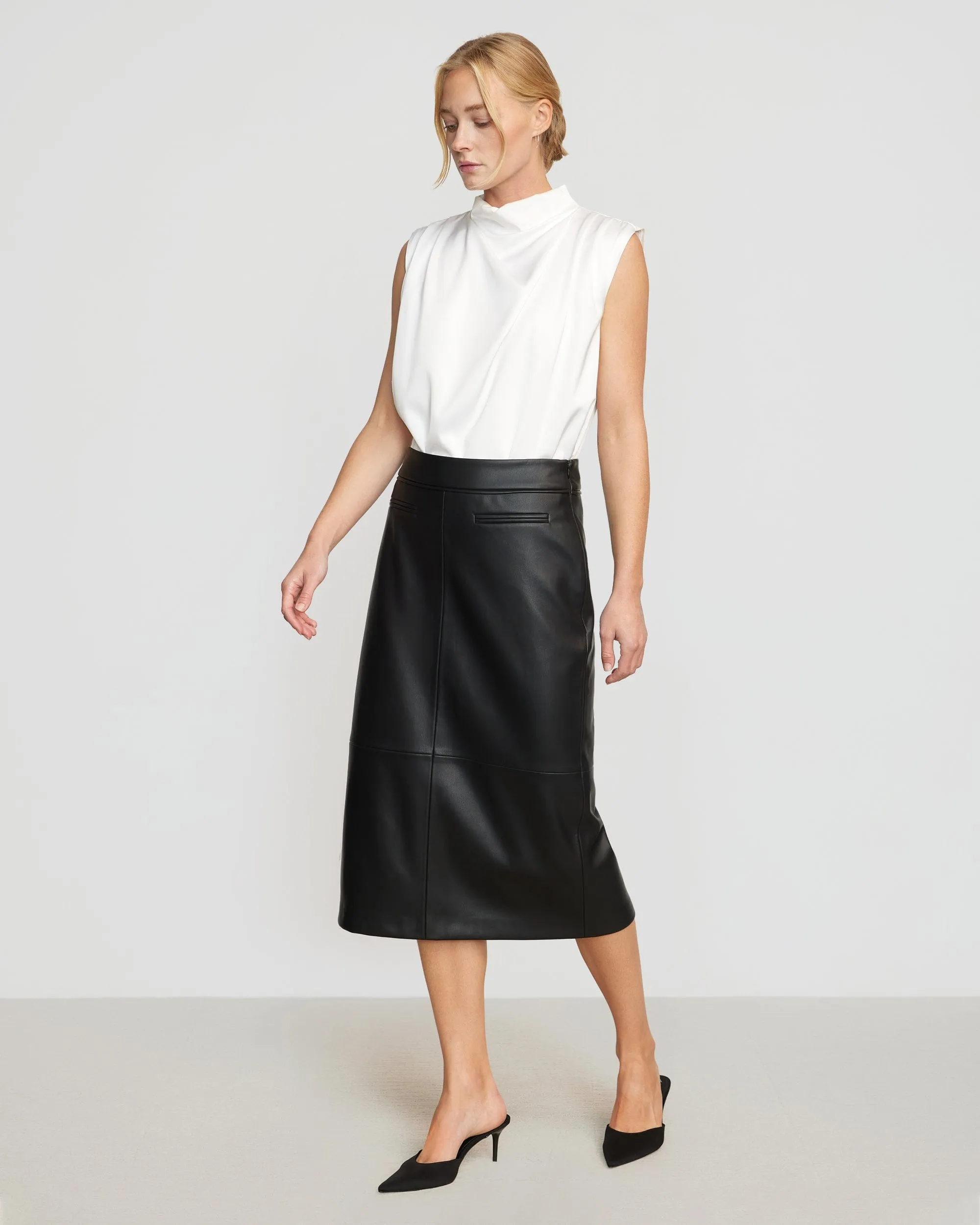 Briony Back Split-Hem Vegan Leather Skirt