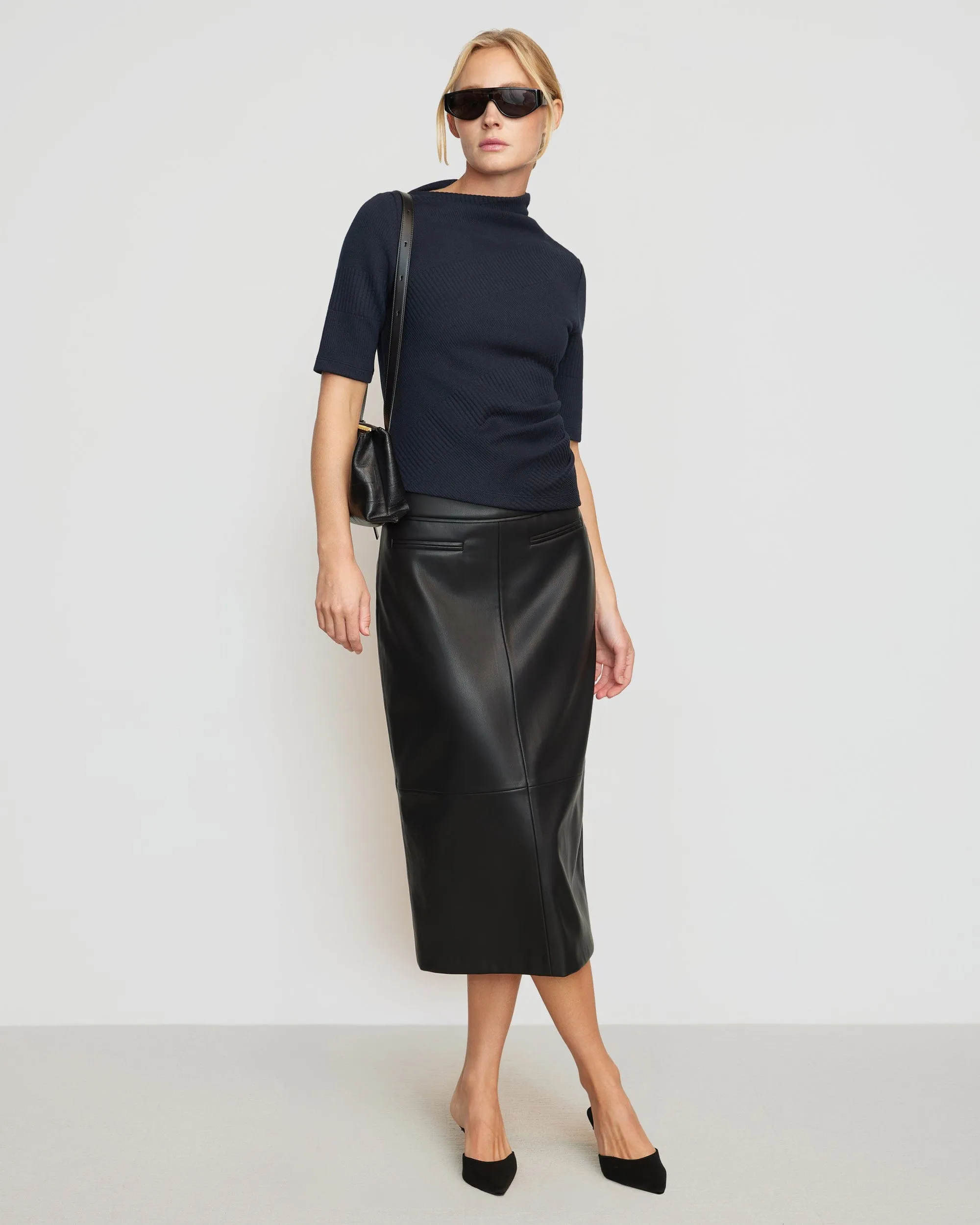 Briony Back Split-Hem Vegan Leather Skirt