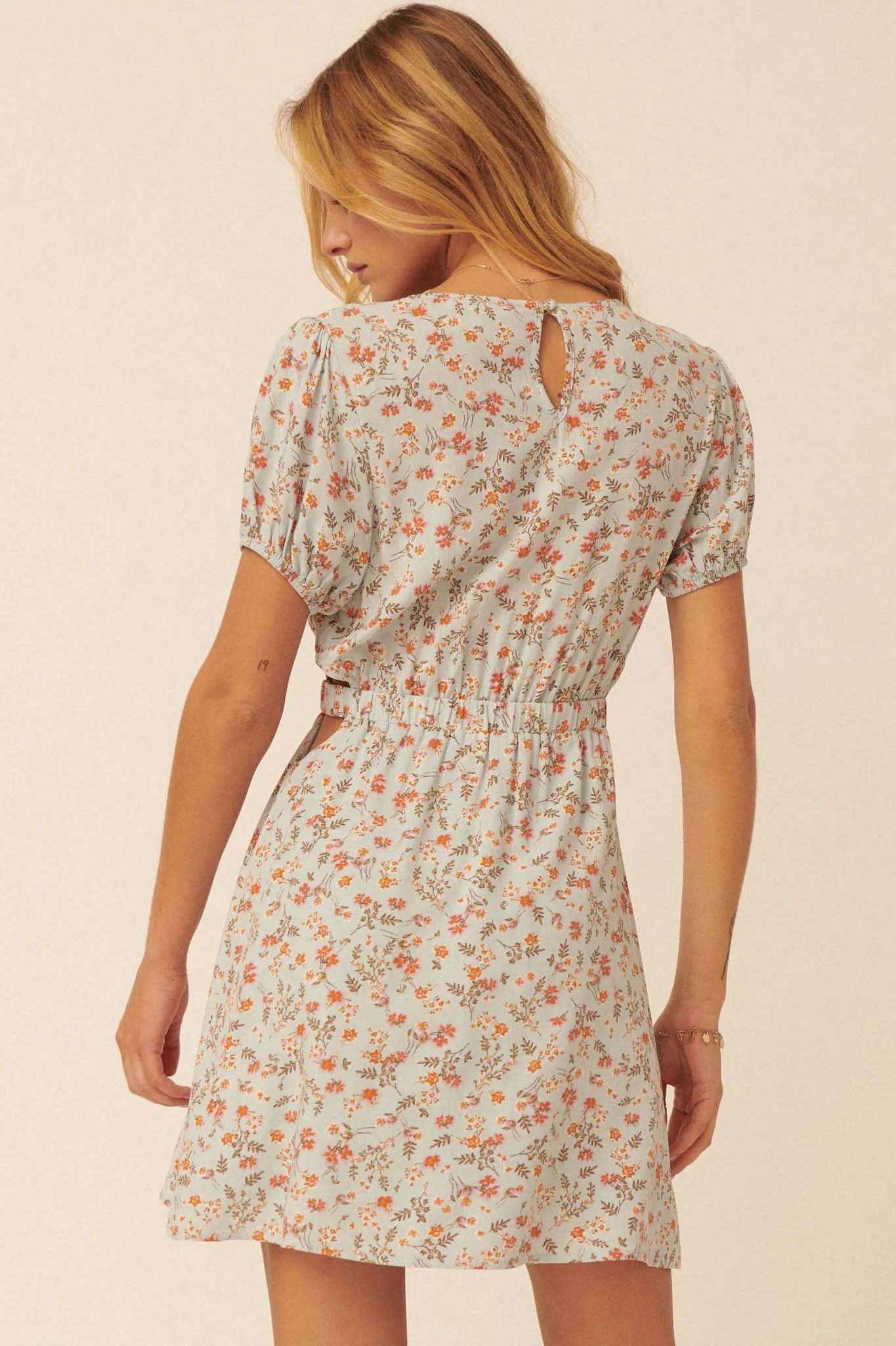 Burst Into Bloom Floral Cutout Mini Dress