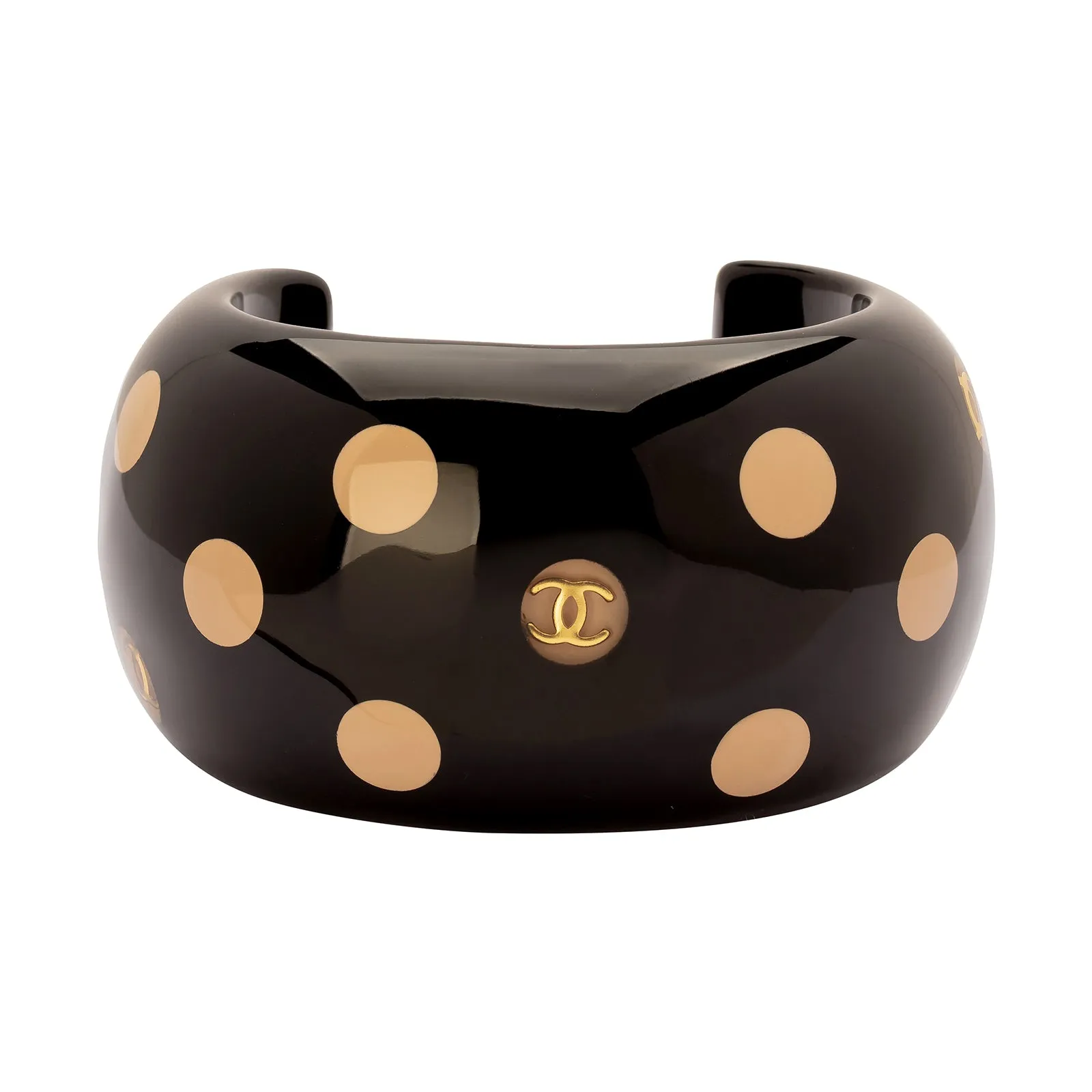 Chanel Black & Beige Polka Dot Acrylic Cuff