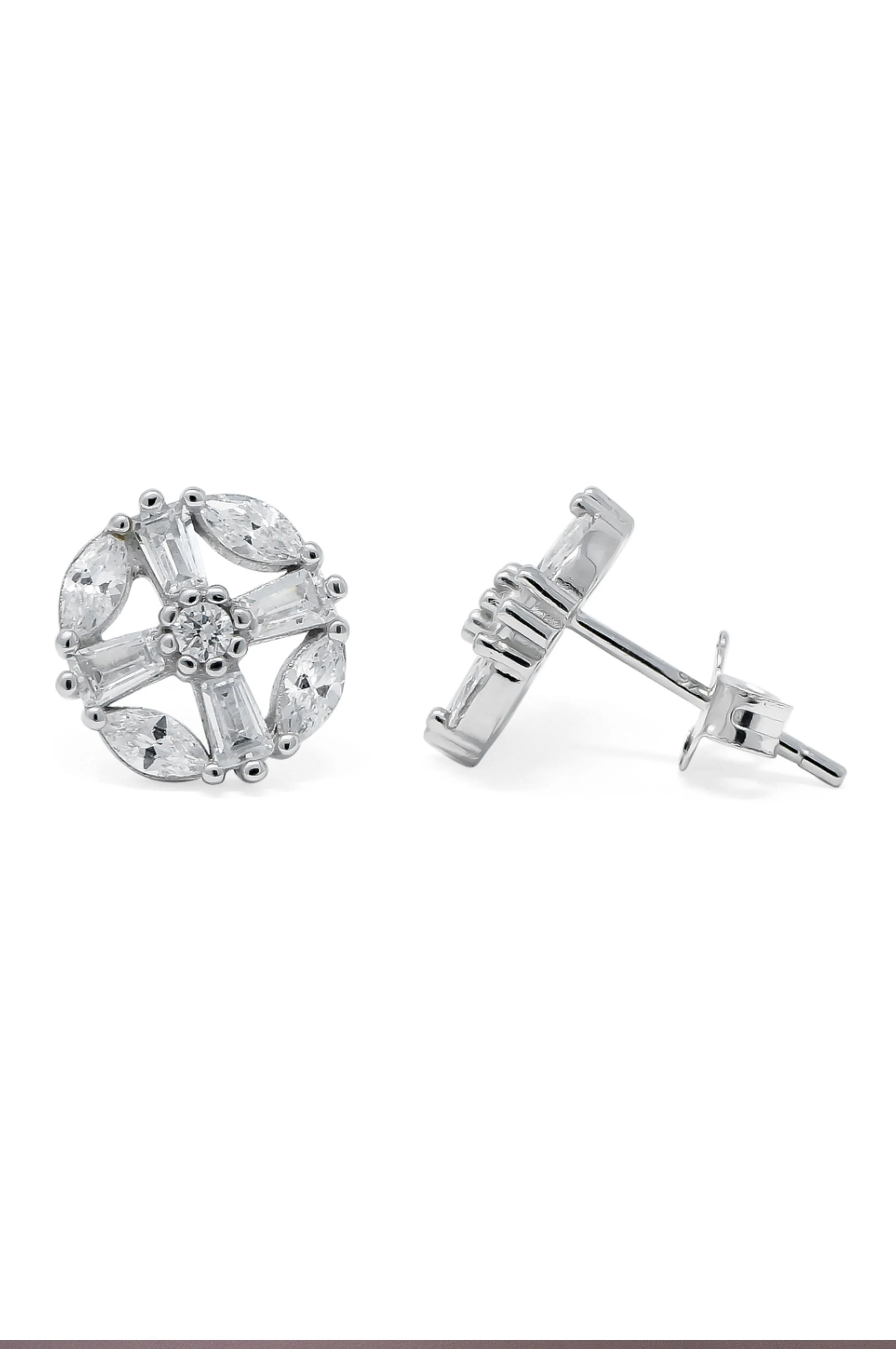 Ditsy Radiant Pattern Baguette Sterling Silver Stud Earrings