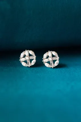 Ditsy Radiant Pattern Baguette Sterling Silver Stud Earrings