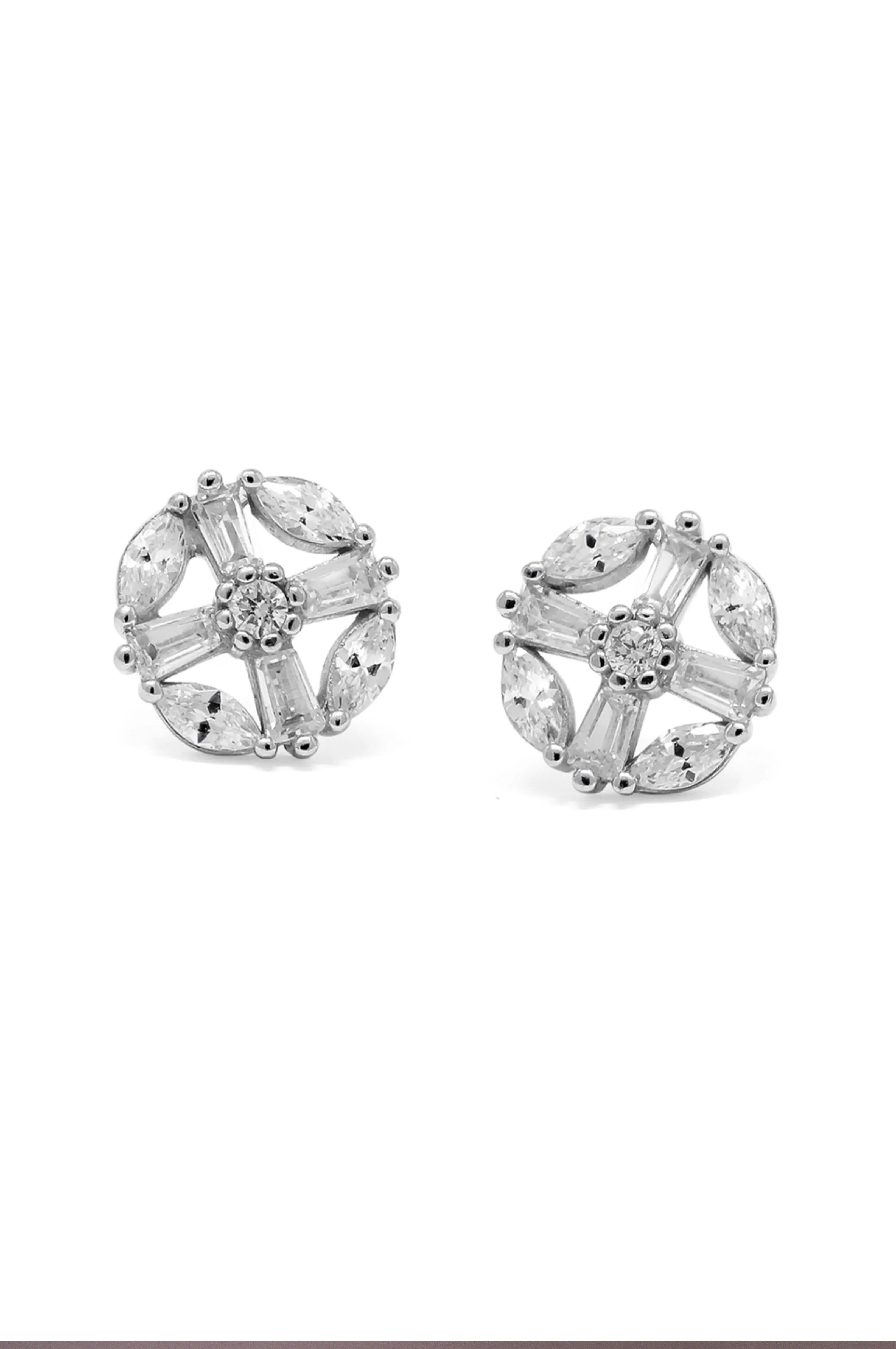 Ditsy Radiant Pattern Baguette Sterling Silver Stud Earrings