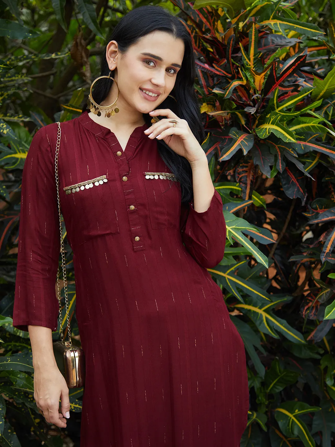 Ethnic Embroidered Co-ord Set - Maroon