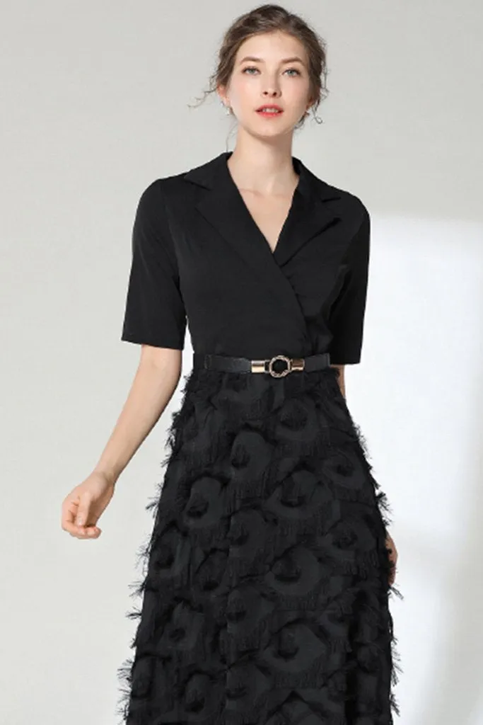 Feather Skirt Belted Maxi Dress