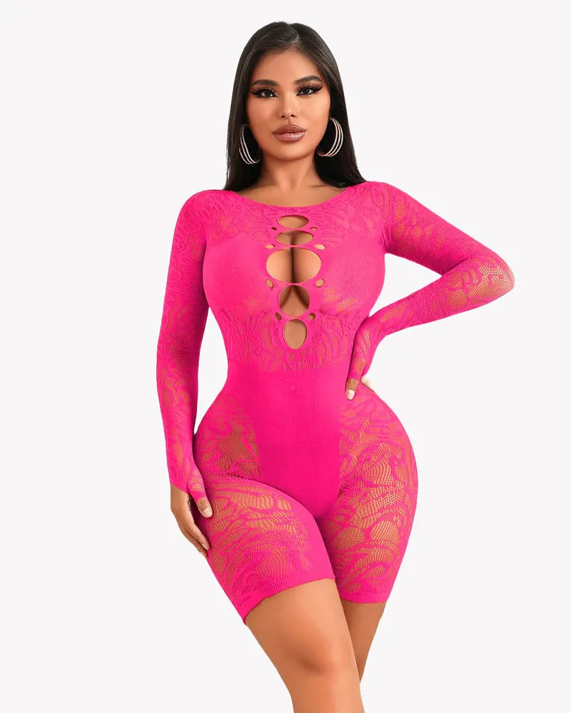 Fishnet Bodysuit Lace Cut Out Teddy Dress