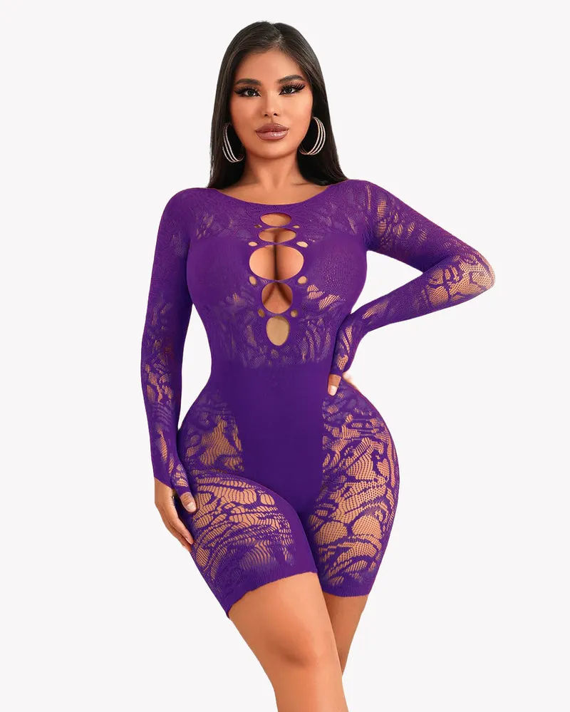 Fishnet Bodysuit Lace Cut Out Teddy Dress