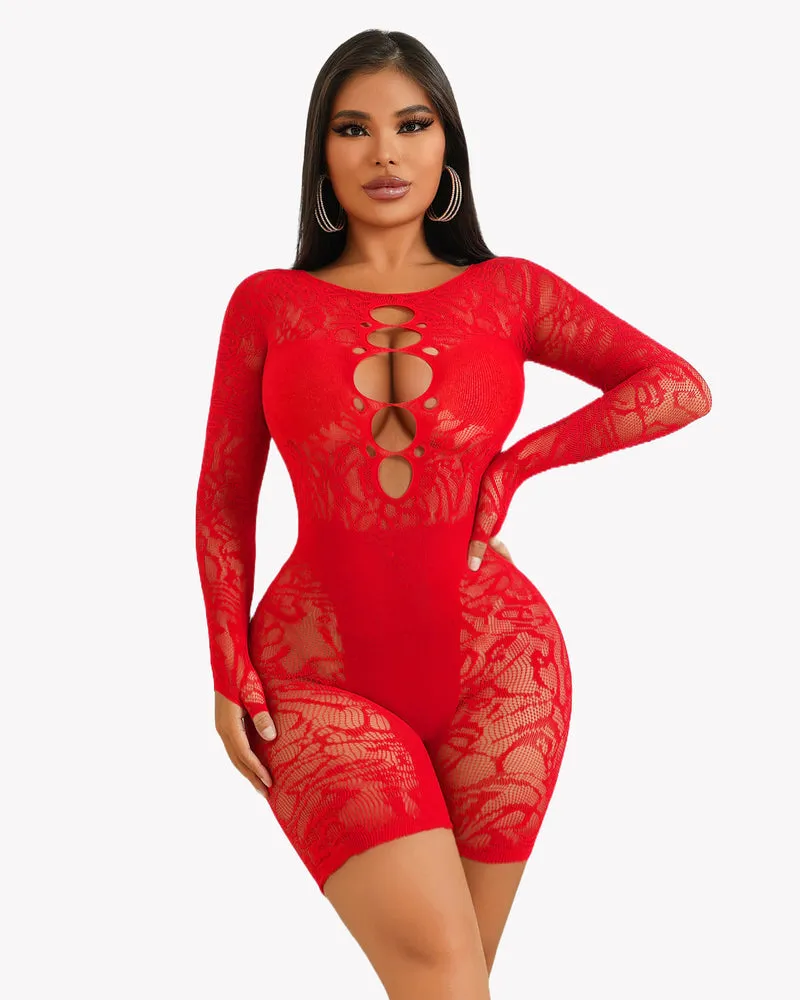 Fishnet Bodysuit Lace Cut Out Teddy Dress