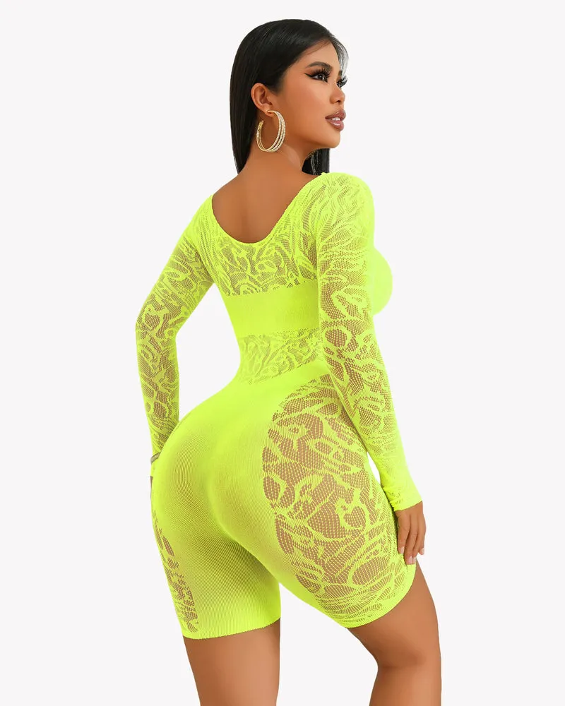 Fishnet Bodysuit Lace Cut Out Teddy Dress