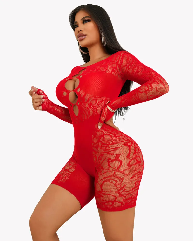 Fishnet Bodysuit Lace Cut Out Teddy Dress