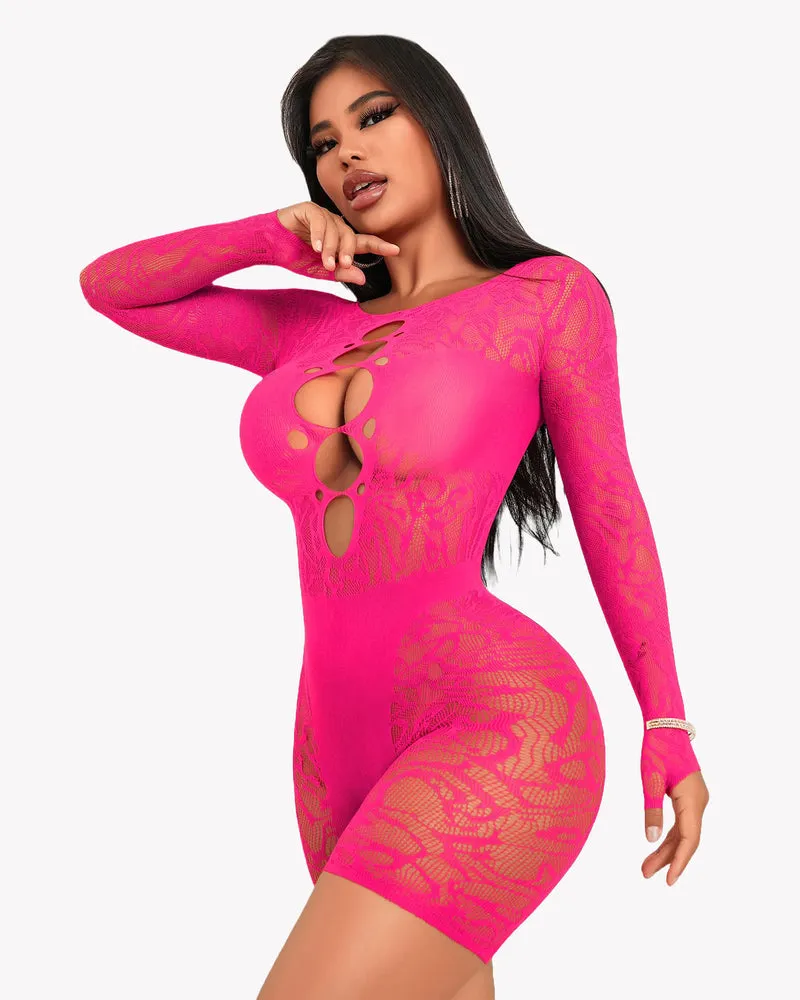 Fishnet Bodysuit Lace Cut Out Teddy Dress