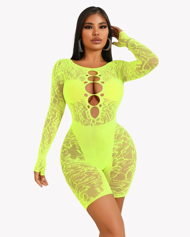 Fishnet Bodysuit Lace Cut Out Teddy Dress