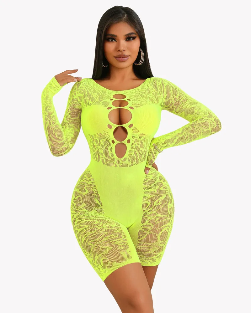 Fishnet Bodysuit Lace Cut Out Teddy Dress