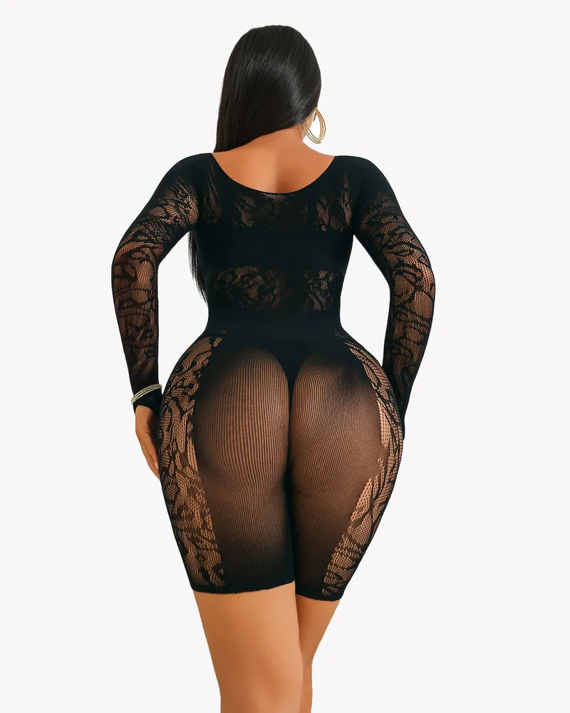 Fishnet Bodysuit Lace Cut Out Teddy Dress