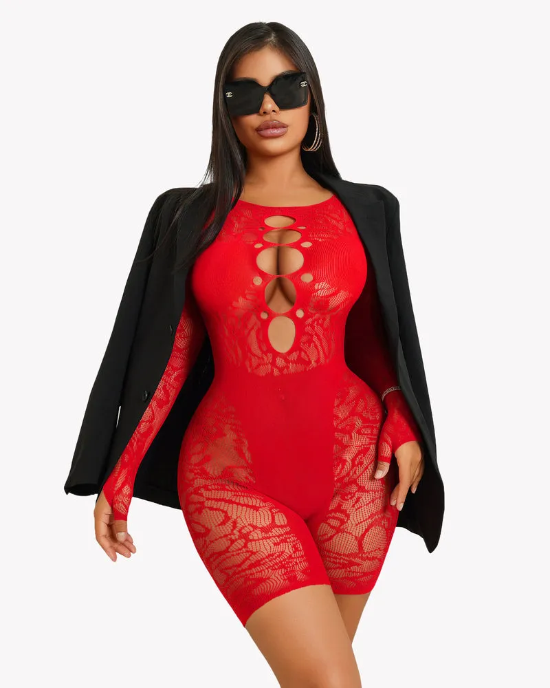 Fishnet Bodysuit Lace Cut Out Teddy Dress