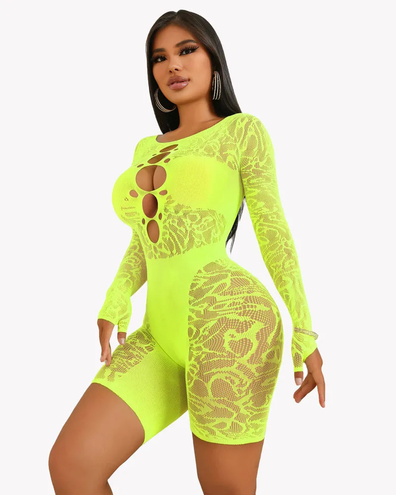 Fishnet Bodysuit Lace Cut Out Teddy Dress