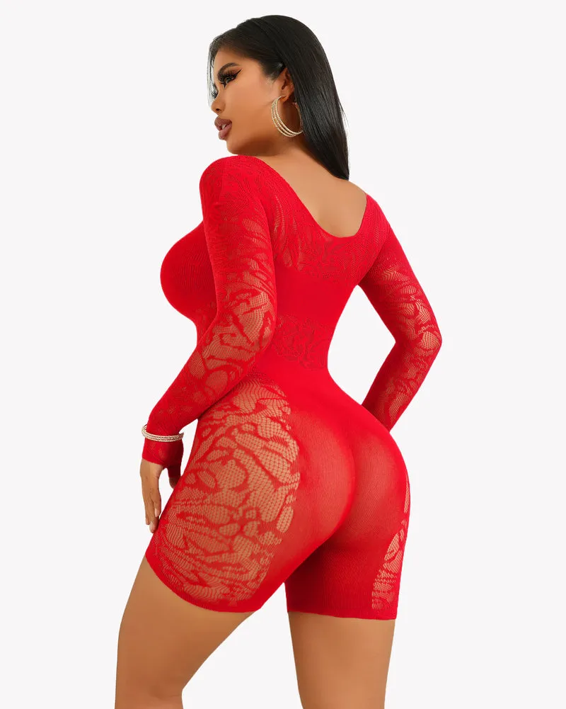 Fishnet Bodysuit Lace Cut Out Teddy Dress