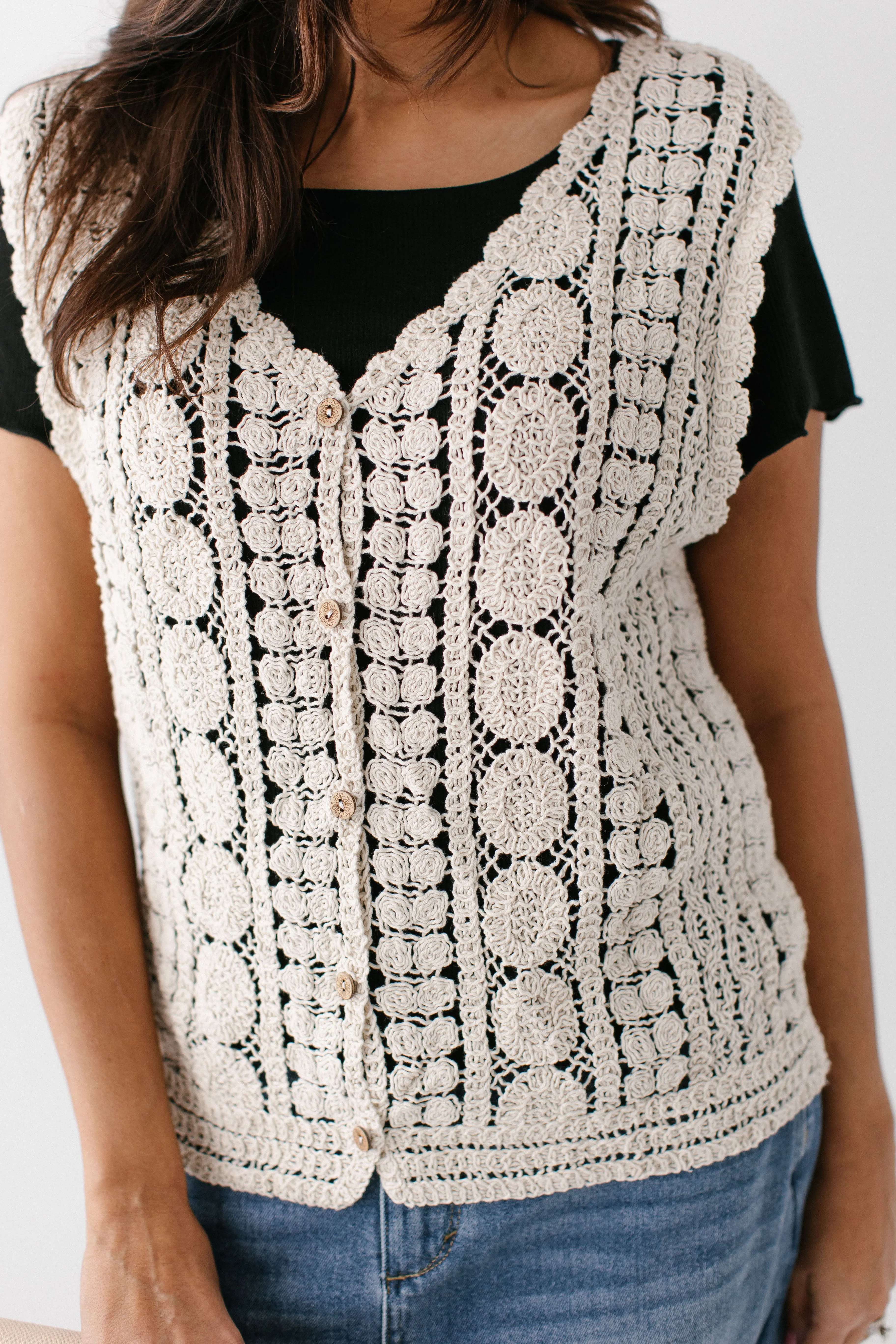 'Flora' Crochet Knit Vest