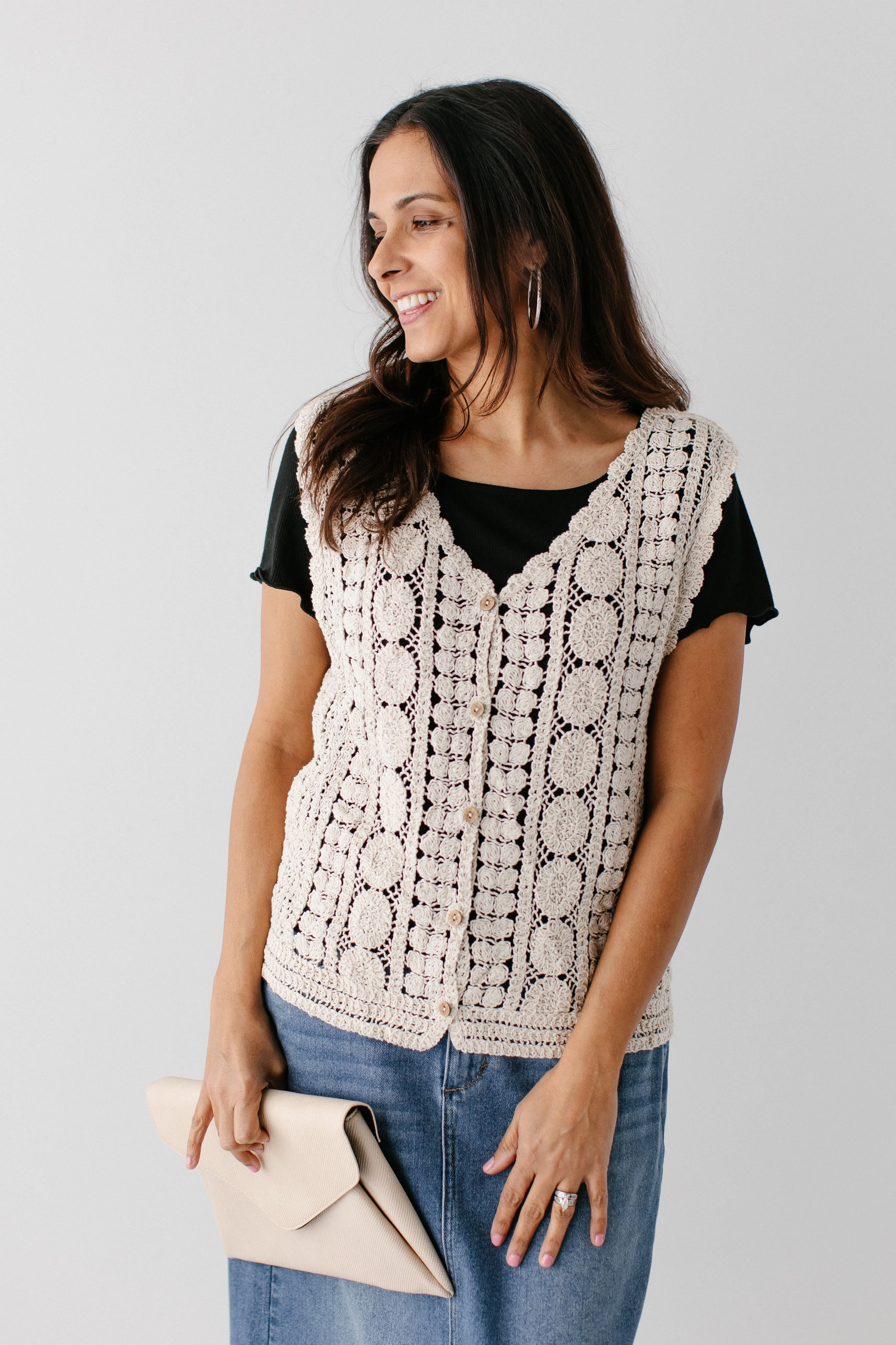 'Flora' Crochet Knit Vest