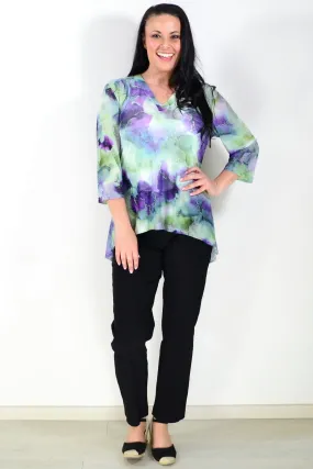 Green Purple Mesh Ladies Tunic Top