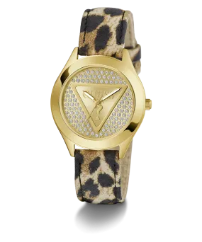 GUESS Ladies Leopard Gold Tone Analog Watch