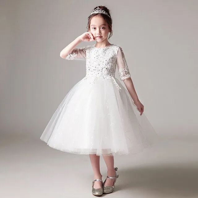 Half Sleeves Flower Girls Party Dresses