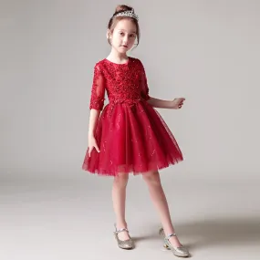 Half Sleeves Flower Girls Party Dresses