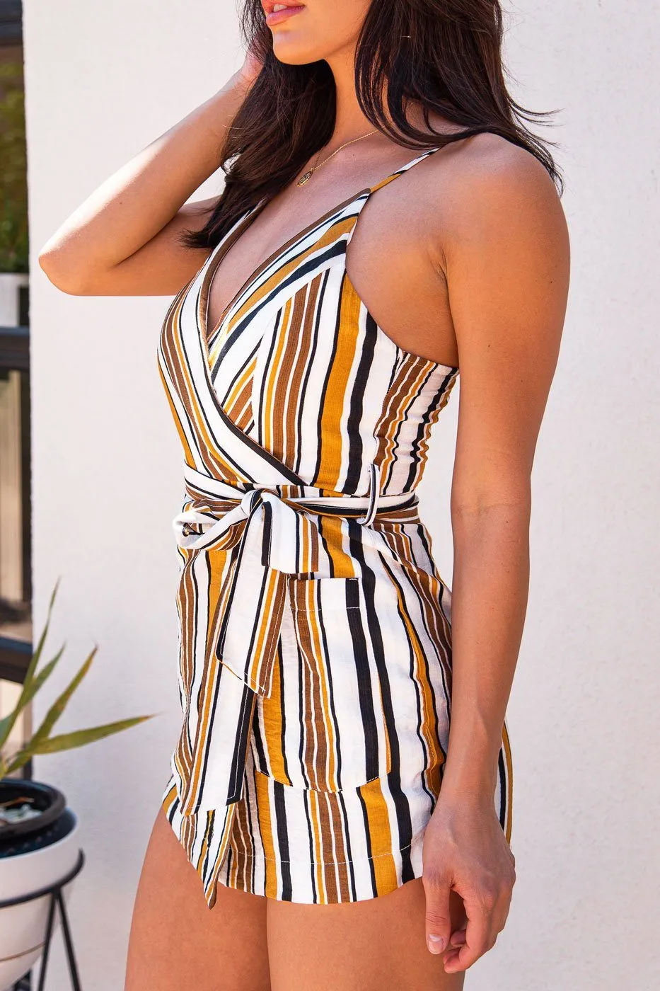 Havana Mustard Striped Tie-Front Romper