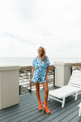 Heather Floral Romper - Ivory/Blue