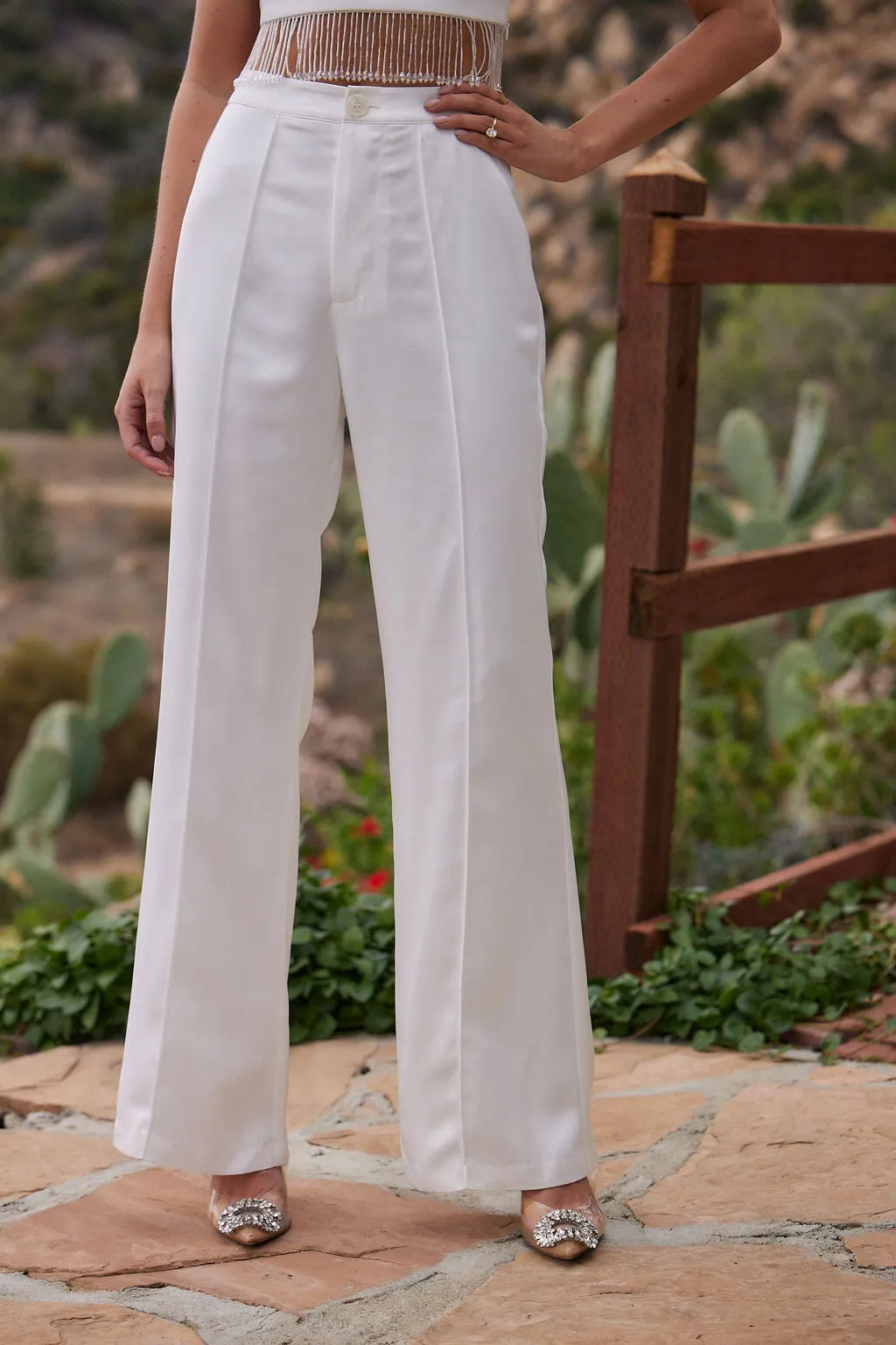 Madison White Satin Trousers