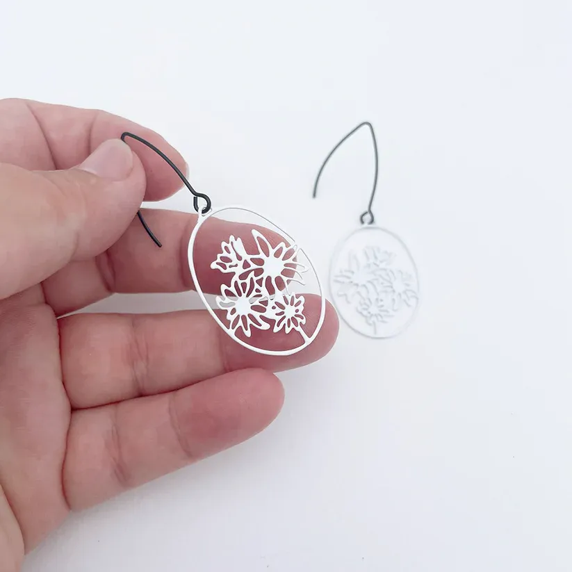 Mini Flannel Flower Earrings - White