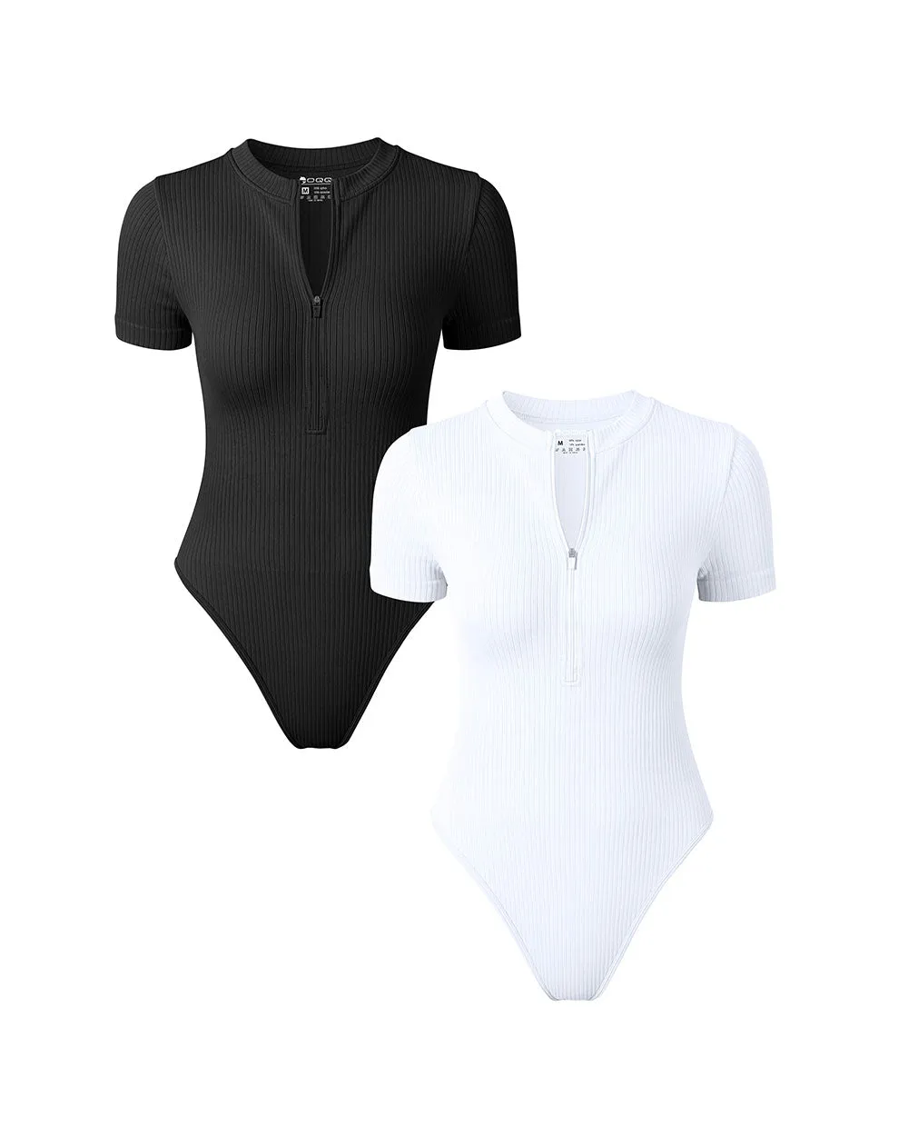 Short Sleeve Crew Neck Front Zips  Bodysuits