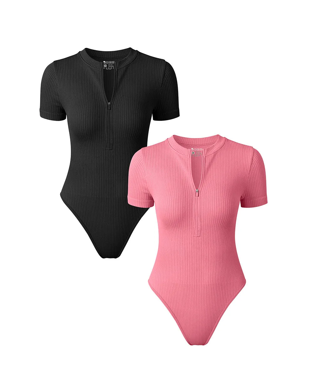 Short Sleeve Crew Neck Front Zips  Bodysuits