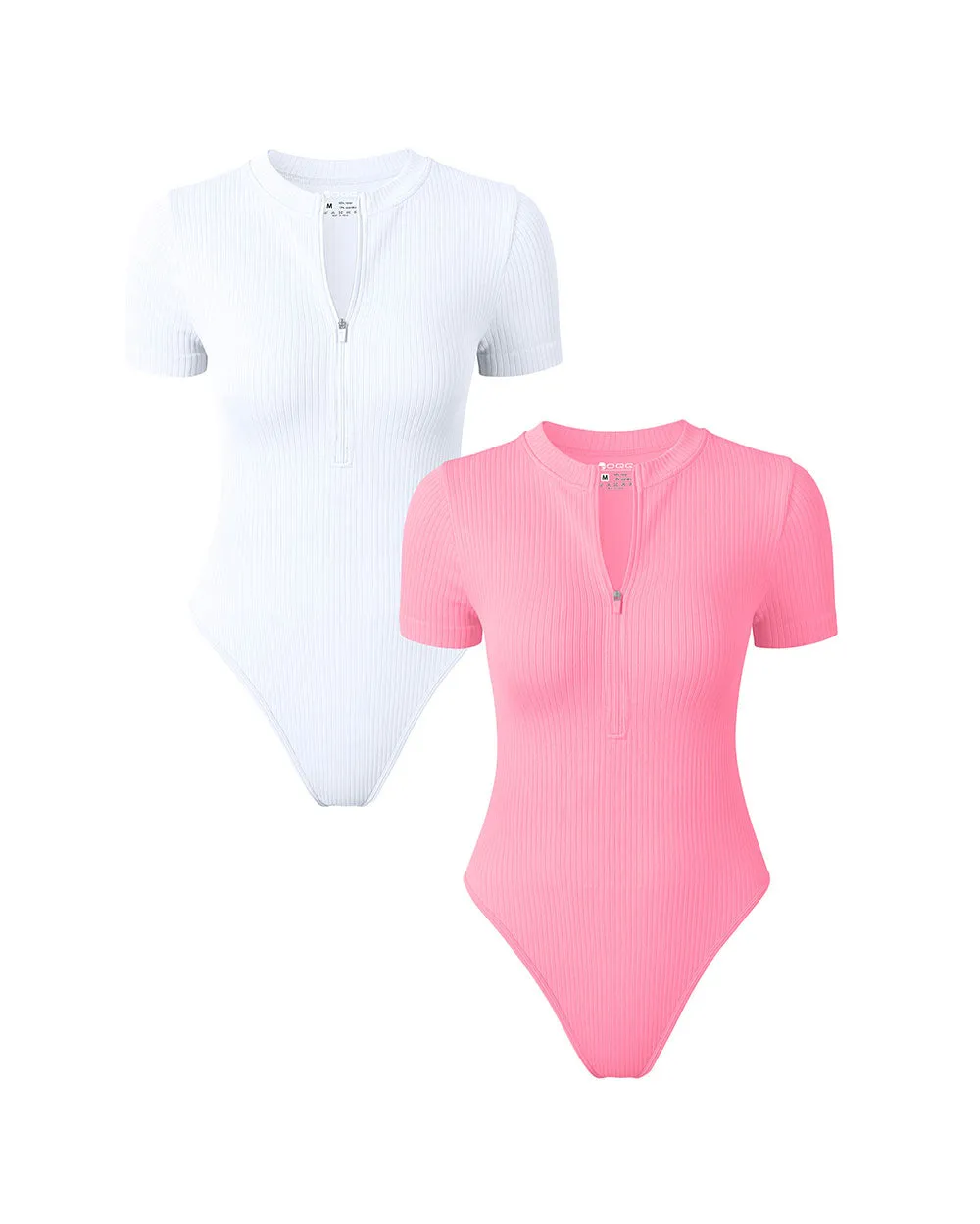 Short Sleeve Crew Neck Front Zips  Bodysuits