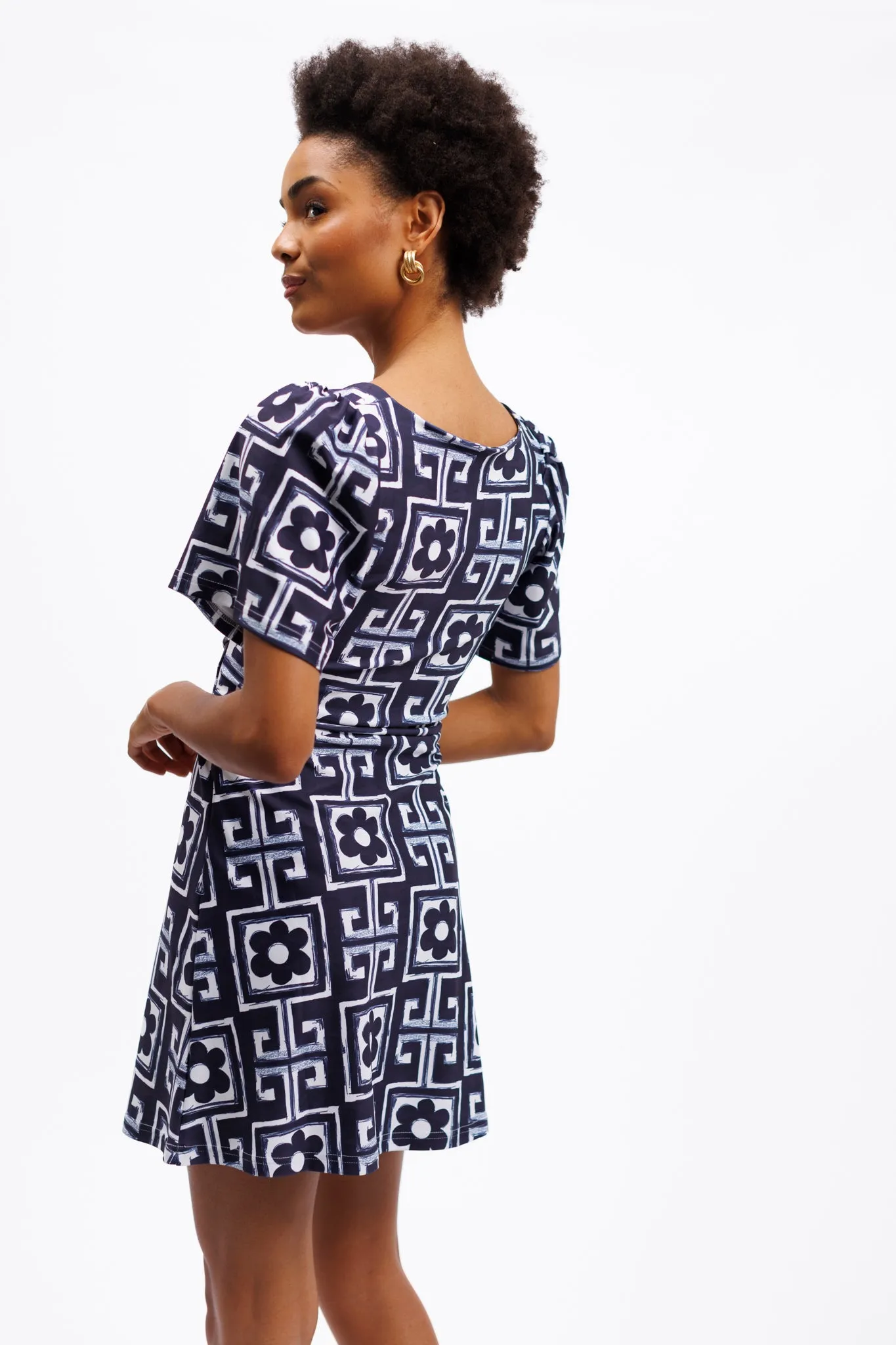 The Pearl Dress - Flower Maze Navy