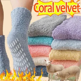 Thickened Coral Velvet Socks Women's Solid Color Indoor Floor Stocking Winter Plush Warm Socks Cold-proof Anti Slip Sock Hosiery