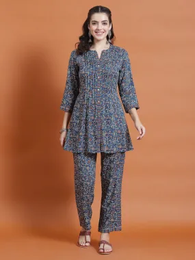 Women Blue Floral Print Co-Ord Set