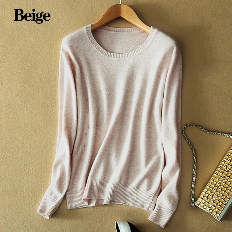 Women O-Neck Cashmere Wool Sweater Autumn Winter Long Sleeve Knitted Pullover Casual Warm Jumpers Bottoming Shirt Knitwear Top